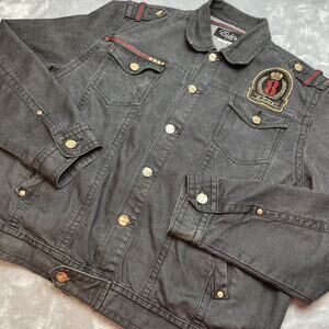 Eight 732 Mens Graphic Denim Jacket Size 3XL Black Streetwear Crest Trim